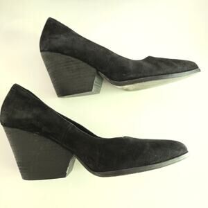 Eileen Fisher "Hawk" Black Suede Pump with Stacked Chunky Heel,  Size 9.5